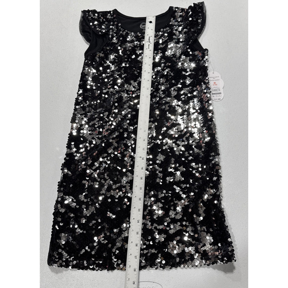 Wonder Nation Black Sequin Party Dress Girls Sz M (7-8) Cap Sleeve Mix Media - Picture 7 of 8